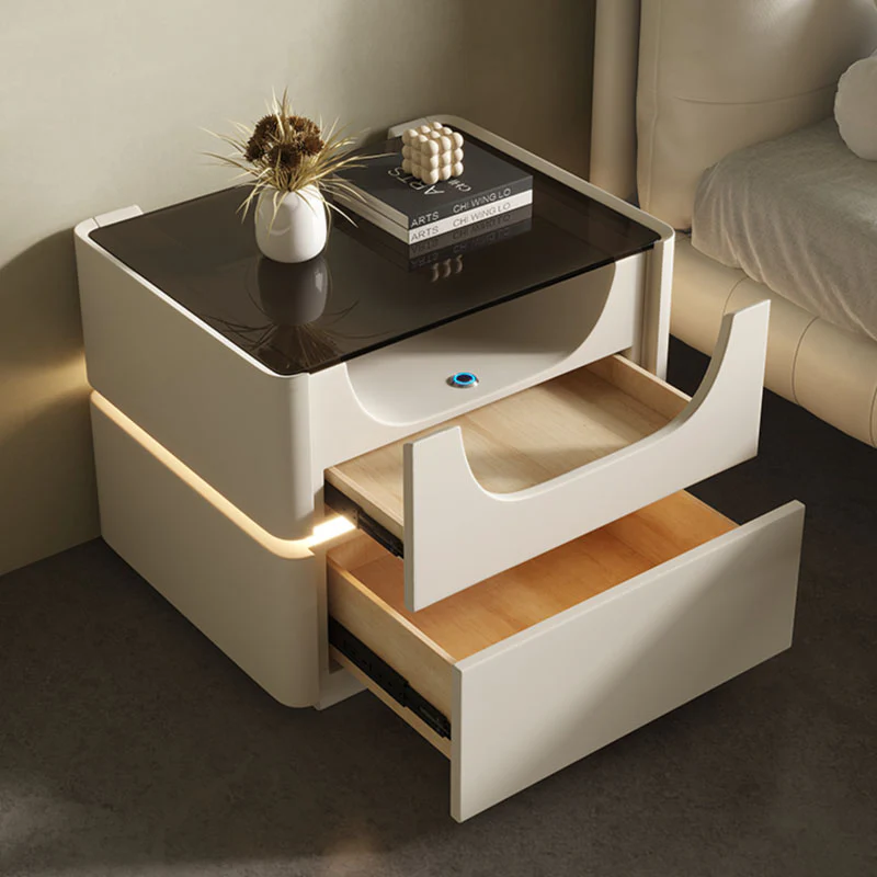 Candice Bedside Table with LED, Cream - Image 2