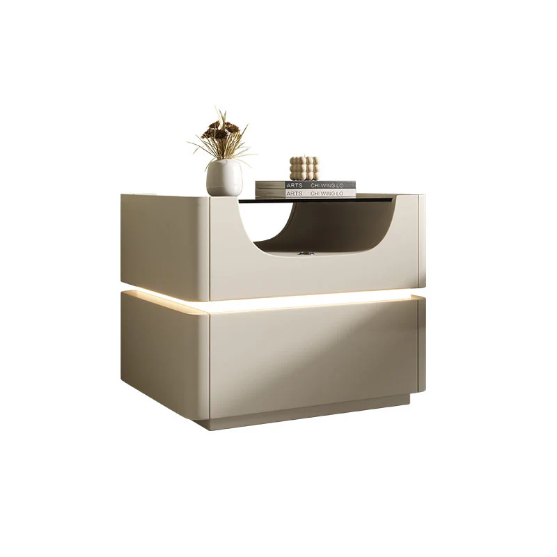 Candice Bedside Table with LED, Cream - Image 3