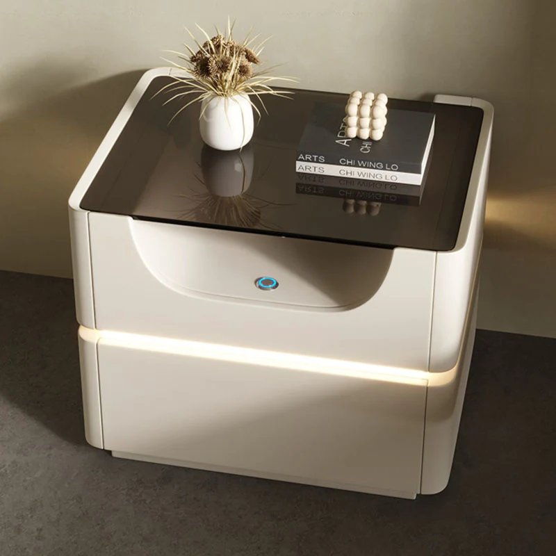Candice Bedside Table with LED, Cream - Image 4