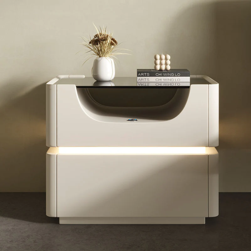 Candice Bedside Table with LED, Cream - Image 5
