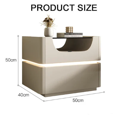 Candice Bedside Table with LED, Cream - Image 6