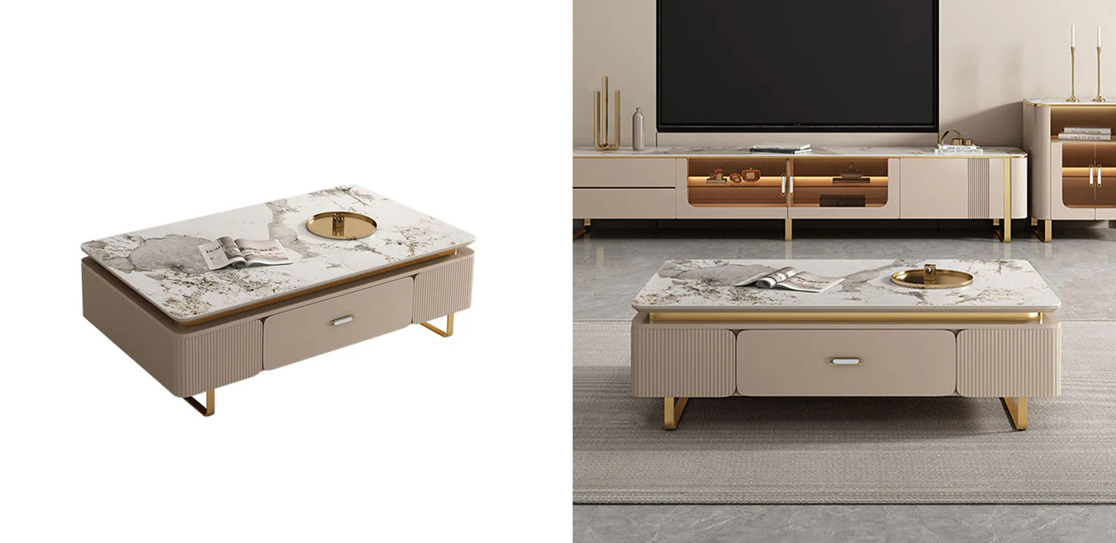 Carl Living Room Set, Carl Rectangle Coffee Table, Gold Legs - Image 6