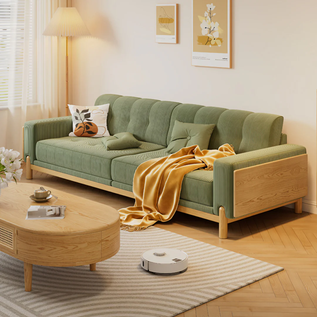 Catalina Cloud Sofa,  Two Seater, Three Seater Sofa, Cream Corduroy, Cherry Wood - Image 2