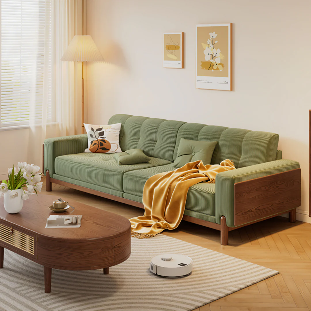 Catalina Cloud Sofa,  Two Seater, Three Seater Sofa, Cream Corduroy, Cherry Wood - Image 4