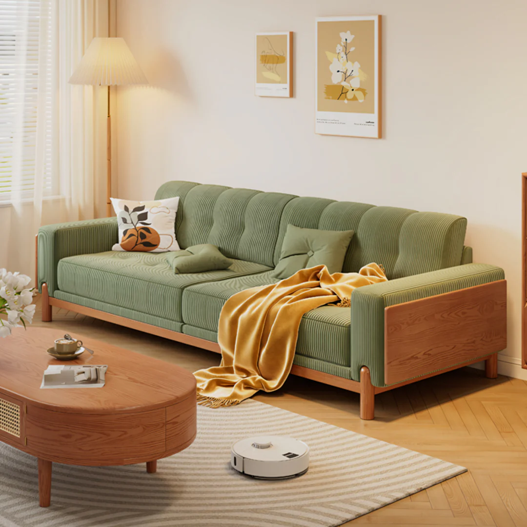 Catalina Cloud Sofa,  Two Seater, Three Seater Sofa, Cream Corduroy, Cherry Wood - Image 6