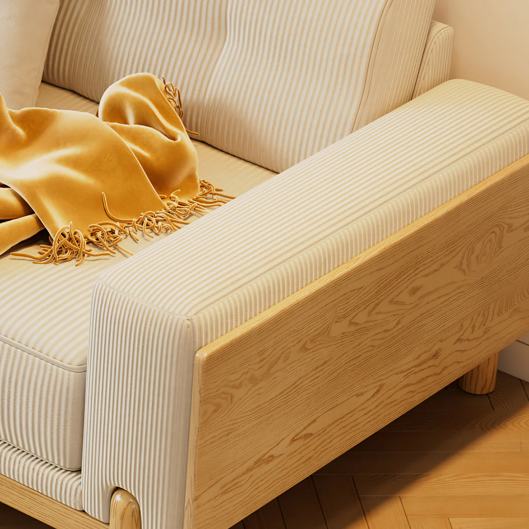Catalina Cloud Sofa,  Two Seater, Three Seater Sofa, Cream Corduroy, Cherry Wood - Image 8