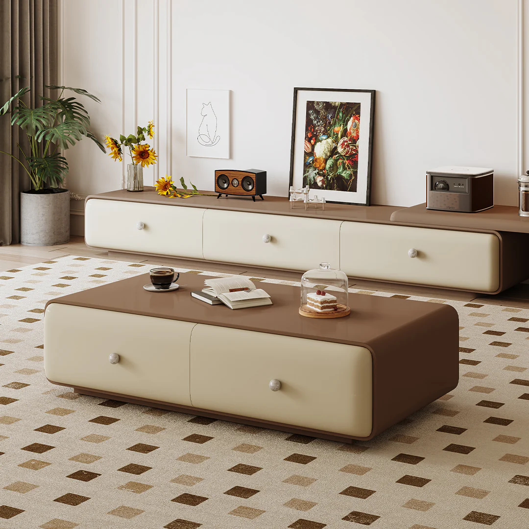 Chavarria Rectangle Coffee Table With Storage, Cream & Walnut - Image 4