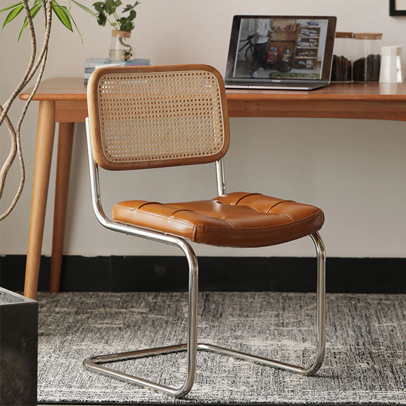 Chloe Rattan Dining Chair, Steel & Wood &  Leather - Image 2