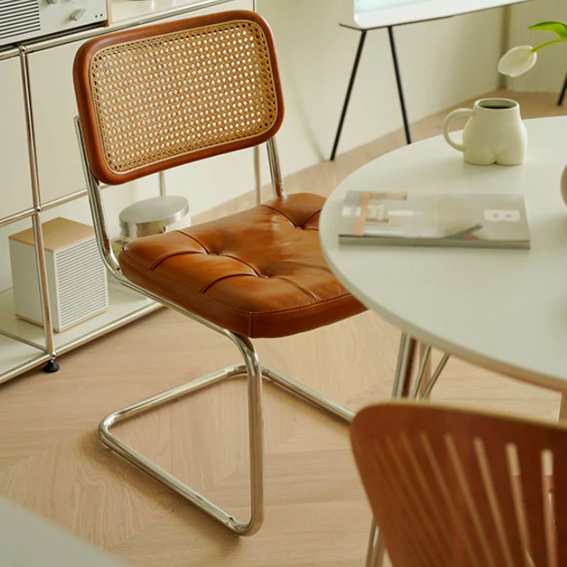 Chloe Rattan Dining Chair, Steel & Wood &  Leather - Image 3