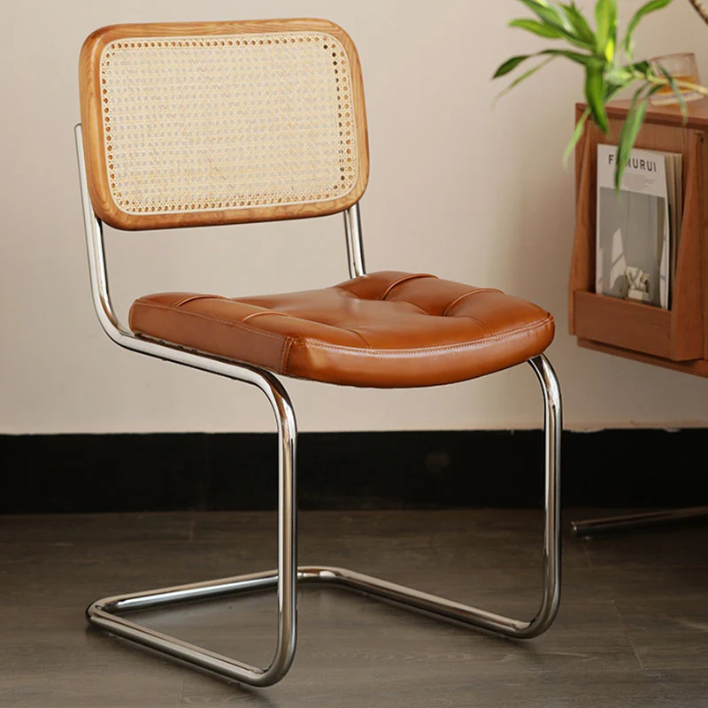 Chloe Rattan Dining Chair, Steel & Wood &  Leather - Image 5