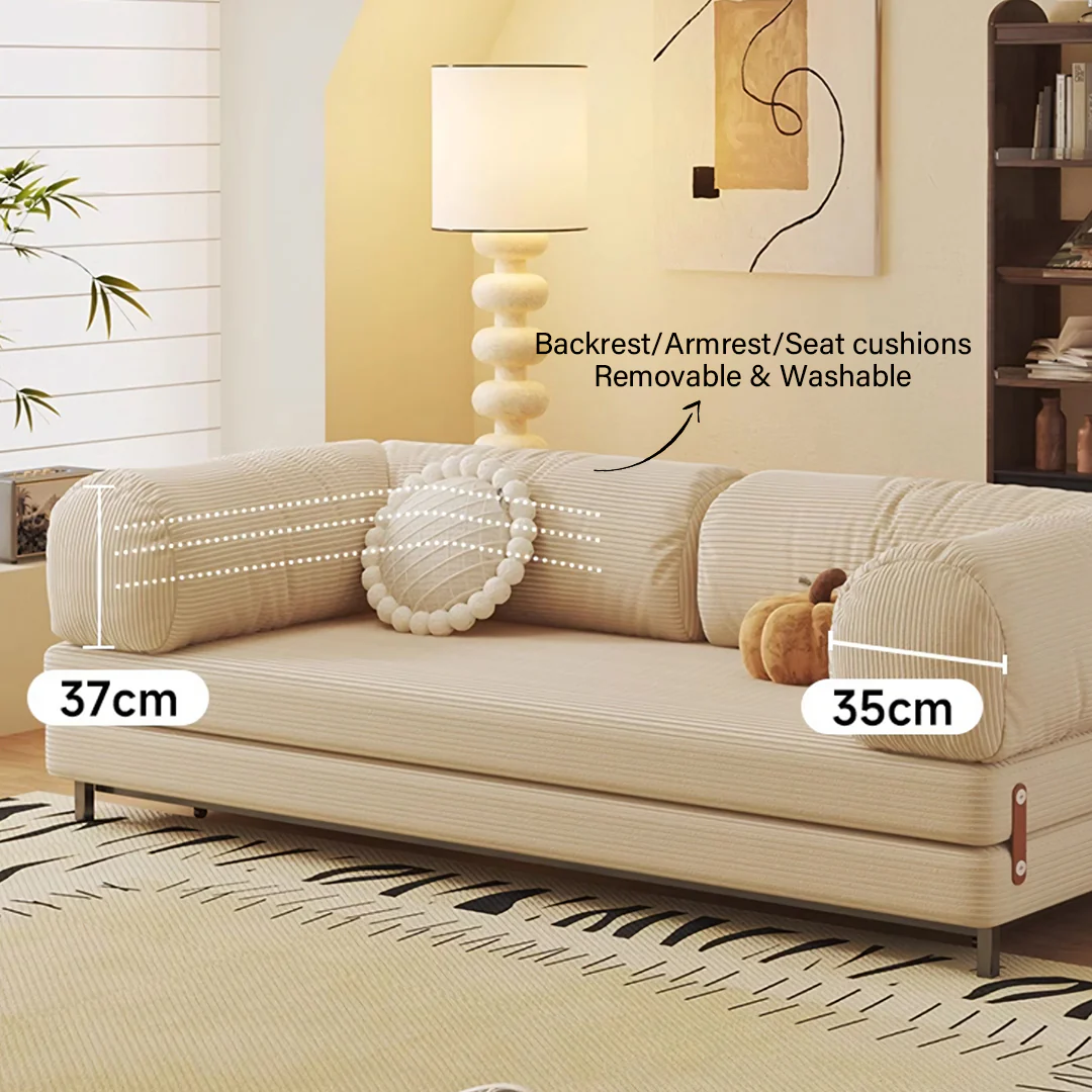 Choudhury Two Seater Sofa Bed, Backrest Washable, Corduroy - Image 8