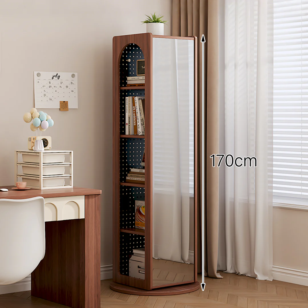 Correa Rotating Bookshelf, Freestanding Shelving Unit With Full Length Mirror - Image 3