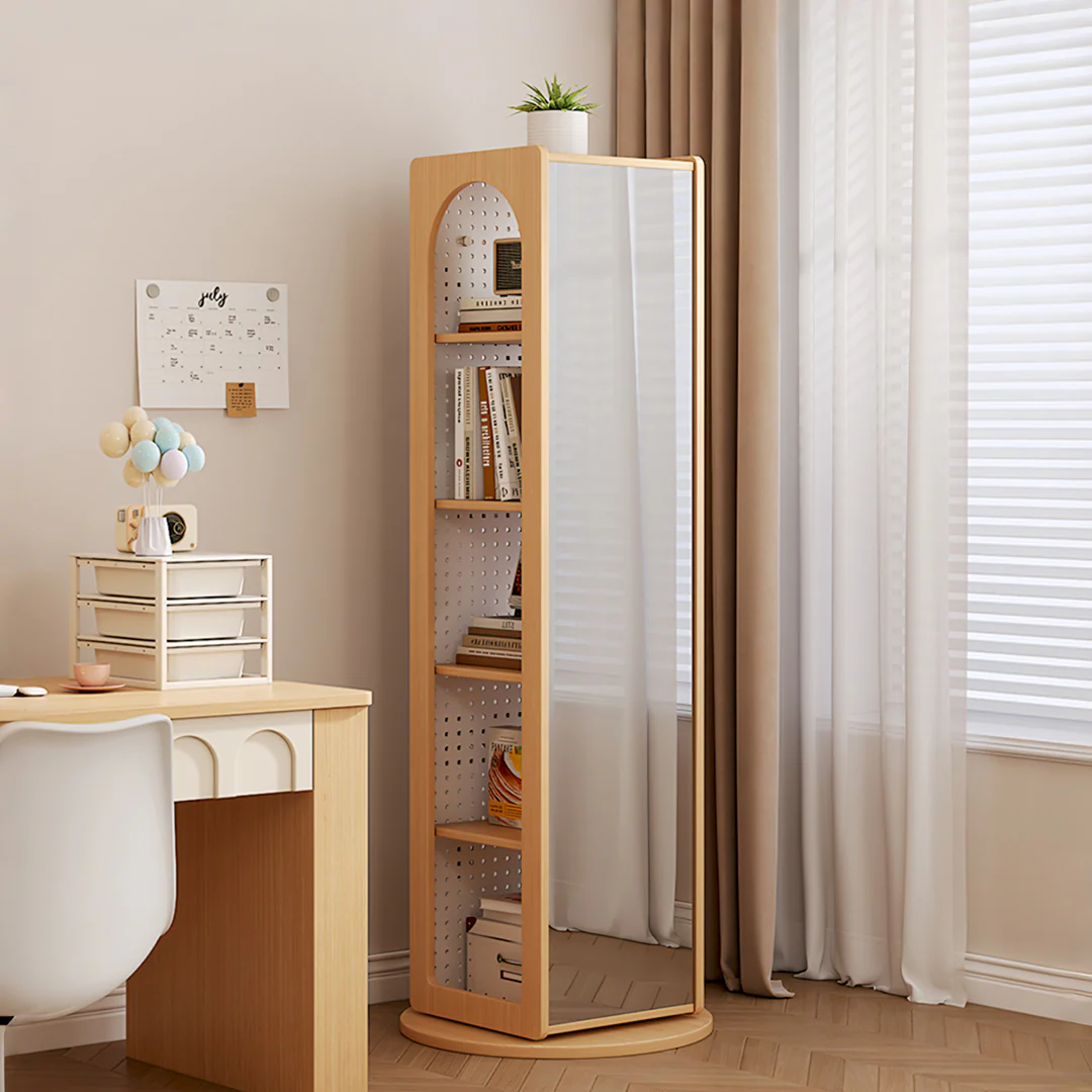 Correa Rotating Bookshelf, Freestanding Shelving Unit With Full Length Mirror - Image 7