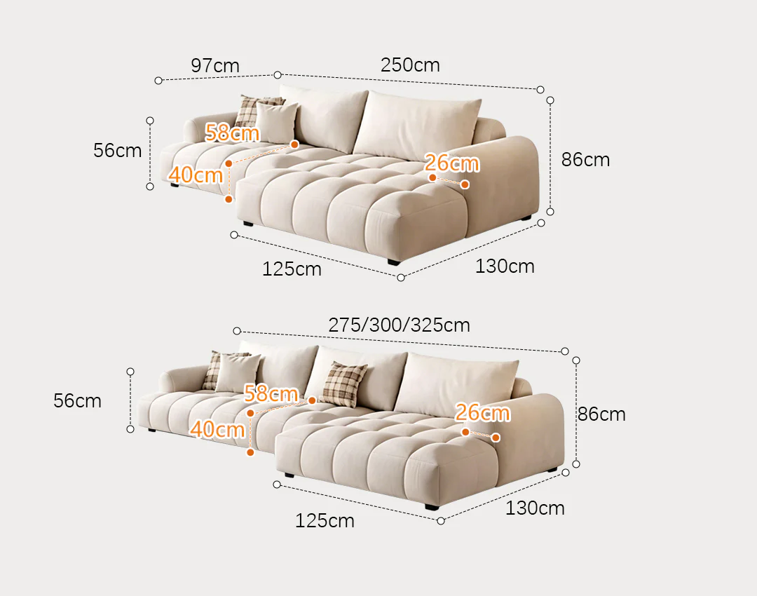 Delilah Violet Two Seater Corner, Three Seater Corner Sofa, Cream - Image 8