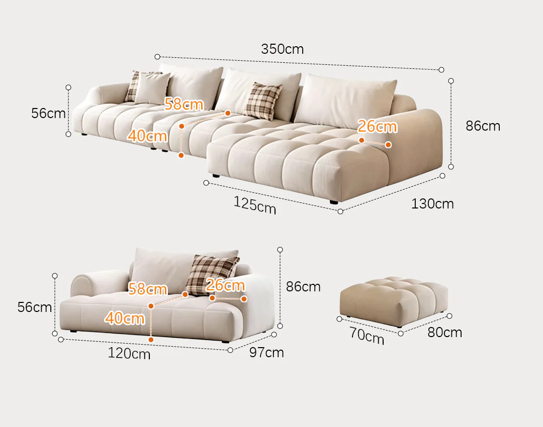 Delilah Violet Two Seater Corner, Three Seater Corner Sofa, Cream - Image 10