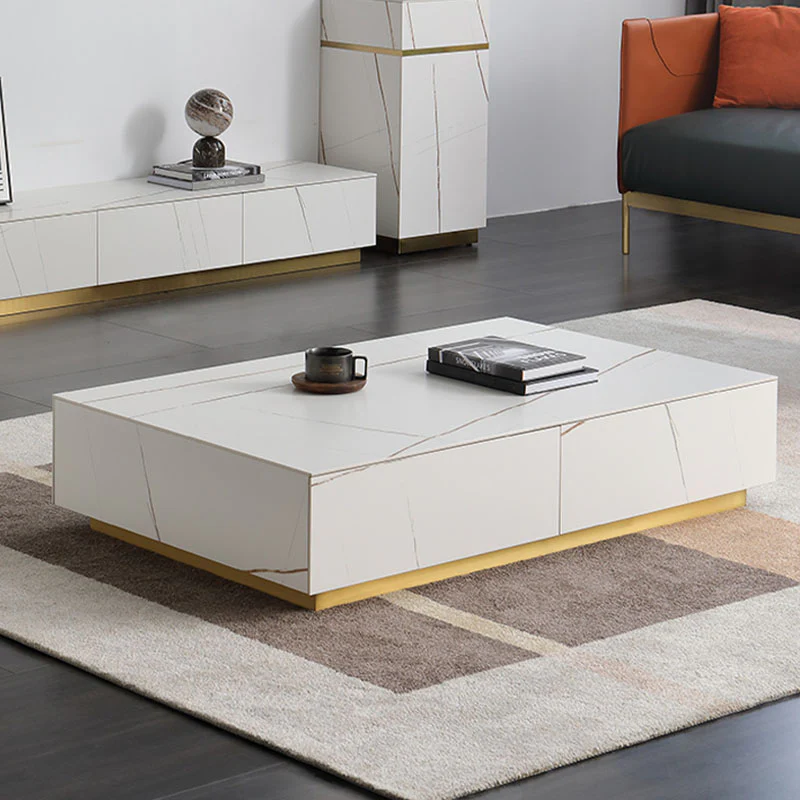 Demelza TV Stand Set With Coffee Table, Gold Base, Sintered Stone - Image 4