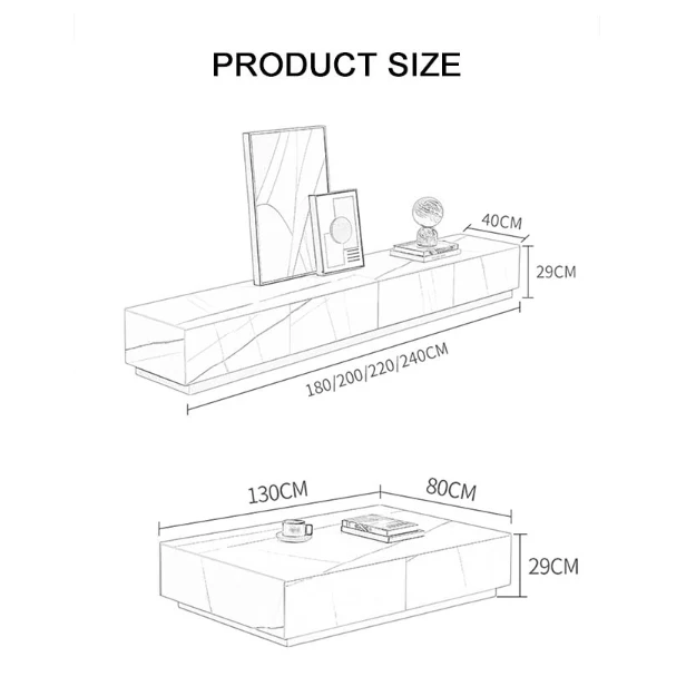 Demelza TV Stand Set With Coffee Table, Gold Base, Sintered Stone - Image 6