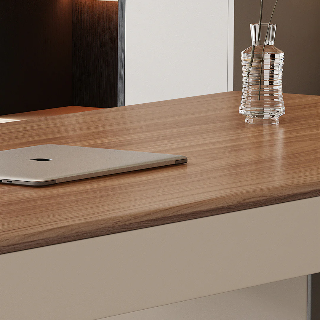 Elena Modern Office Desk, Wood, Cream & Walnut - Image 5