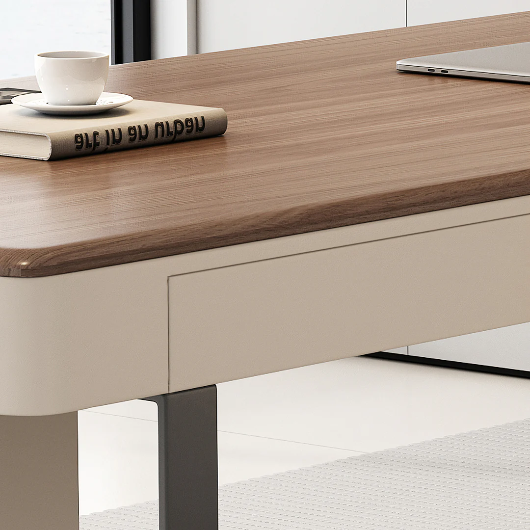Elena Modern Office Desk, Wood, Cream & Walnut - Image 6