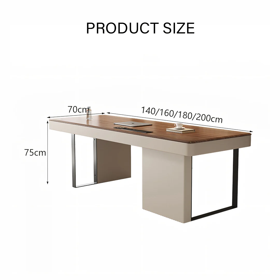 Elena Modern Office Desk, Wood, Cream & Walnut - Image 8