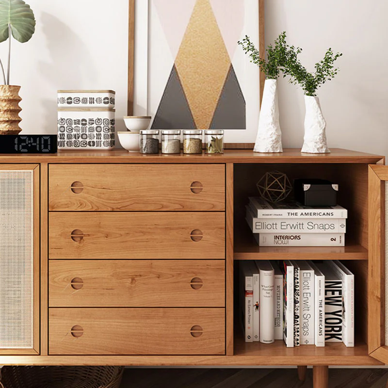 Evadne Rattan Sideboard with 2 Doors and 4 Drawers, Pine Wood - Image 5