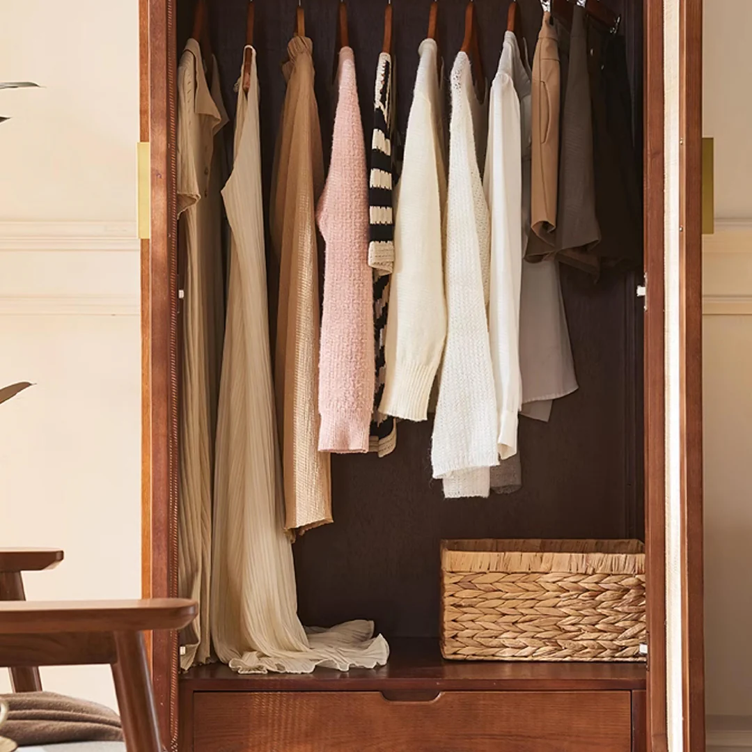 Evelyn Two Door Wardrobe, Solid Wood & Rattan - Image 3
