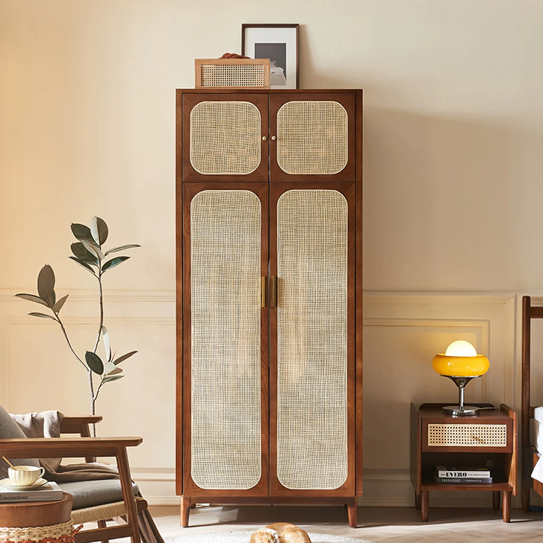 Evelyn Two Door Wardrobe, Solid Wood & Rattan - Image 5