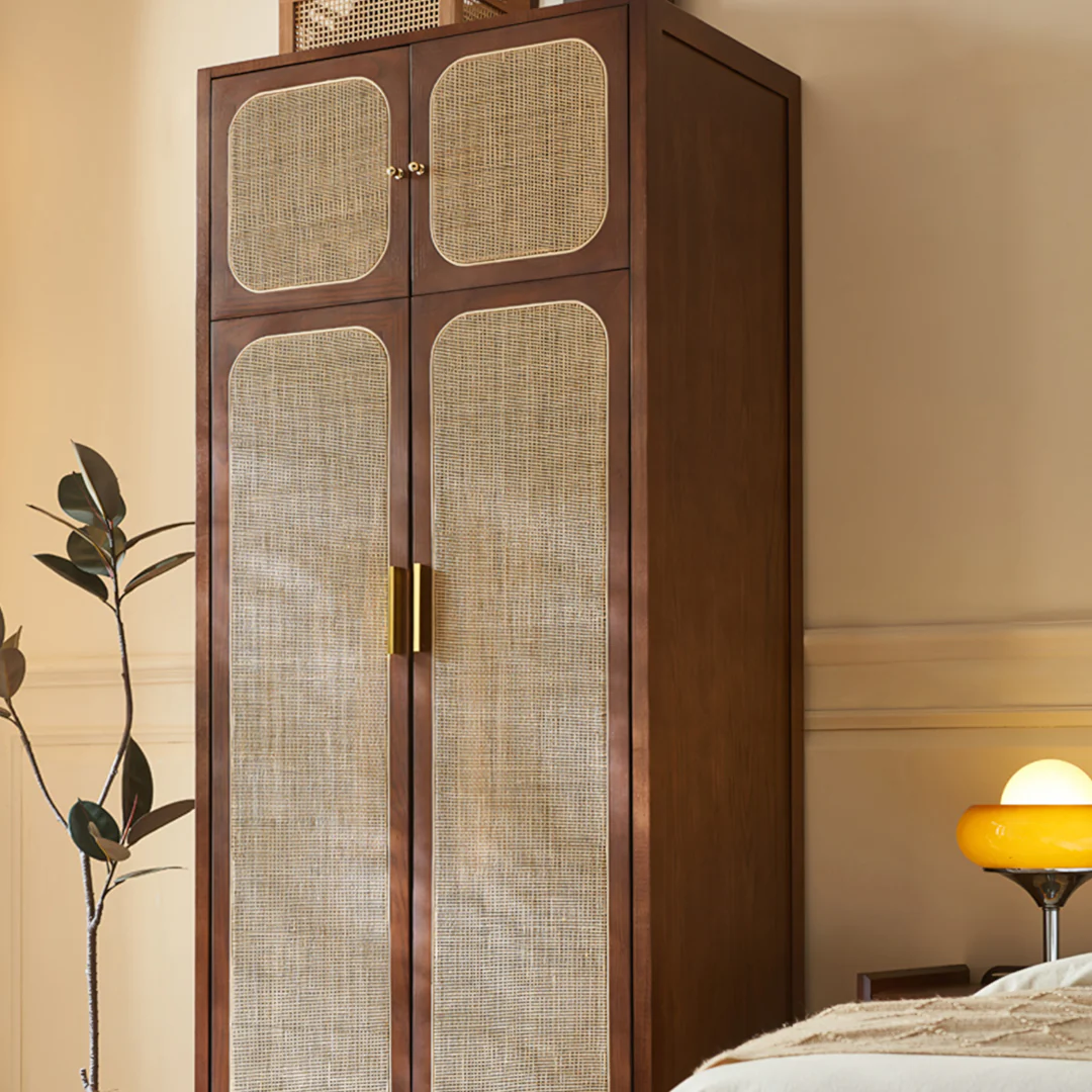 Evelyn Two Door Wardrobe, Solid Wood & Rattan - Image 6