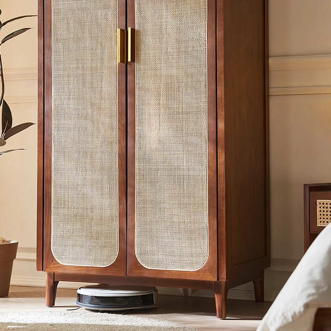 Evelyn Two Door Wardrobe, Solid Wood & Rattan - Image 7
