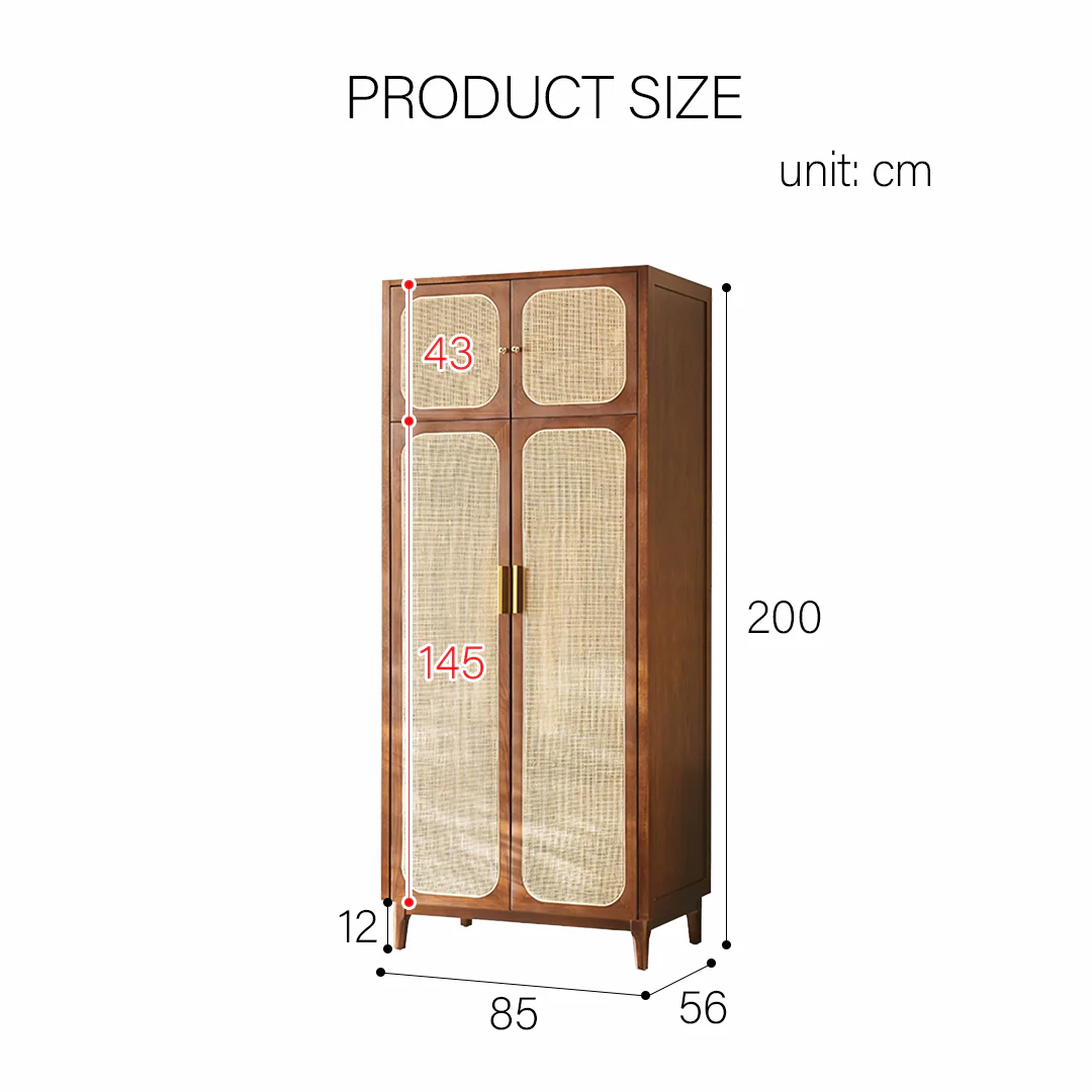 Evelyn Two Door Wardrobe, Solid Wood & Rattan - Image 8
