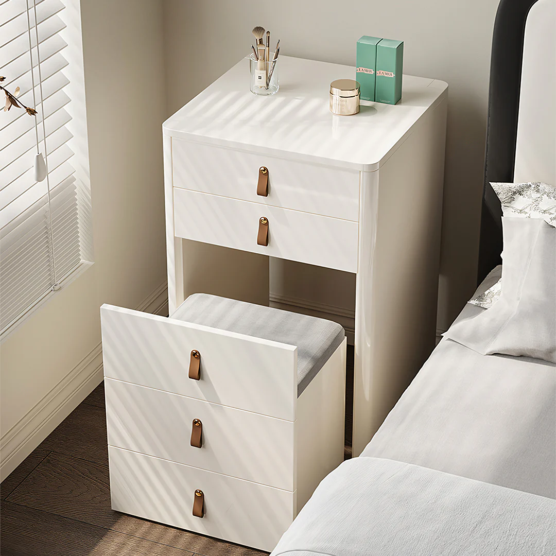 Flores Small Dressing Table With LED Mirror & Chair, Off White - Image 10
