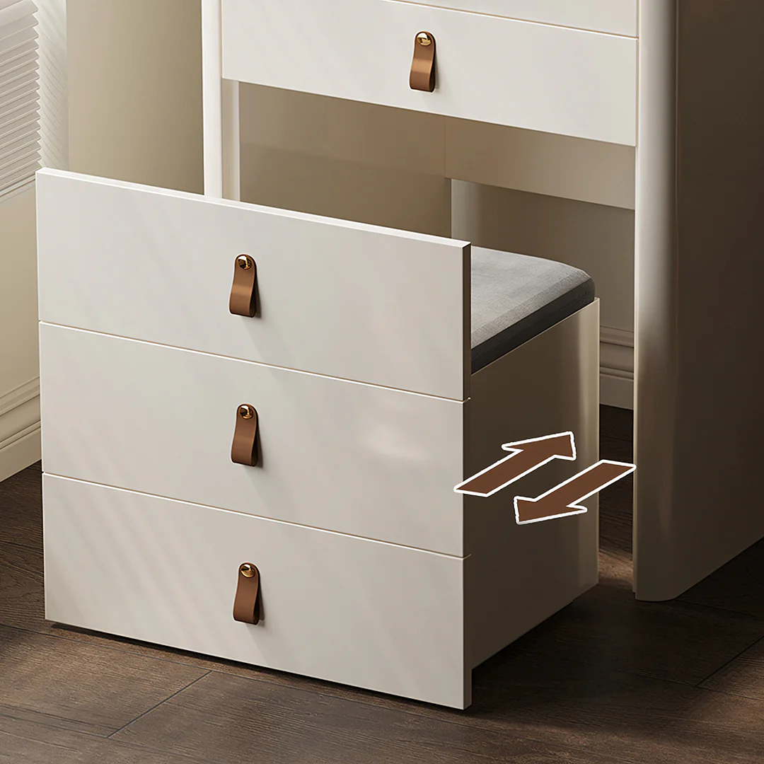 Flores Small Dressing Table With LED Mirror & Chair, Off White - Image 8