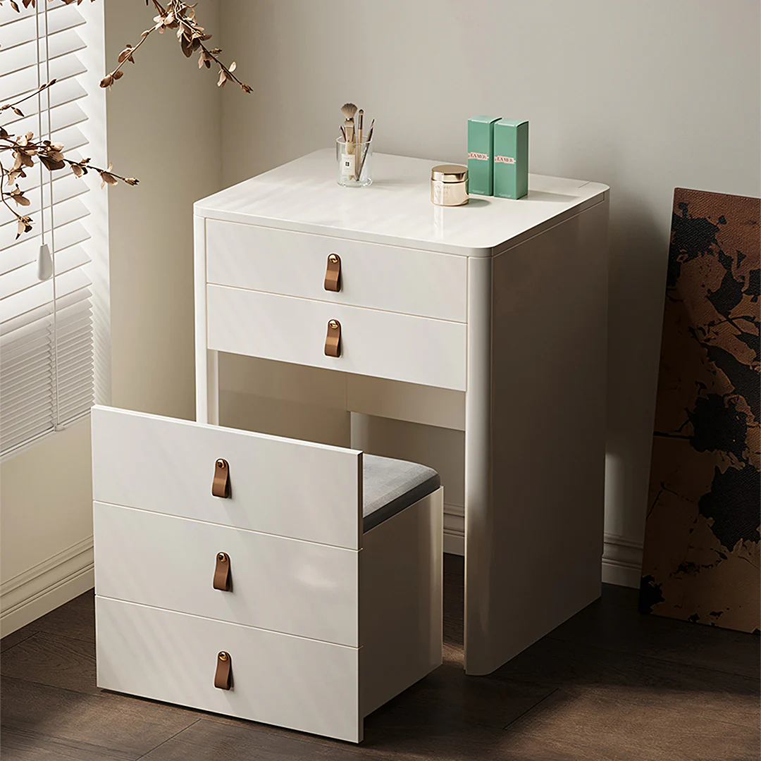 Flores Small Dressing Table With LED Mirror & Chair, Off White - Image 9
