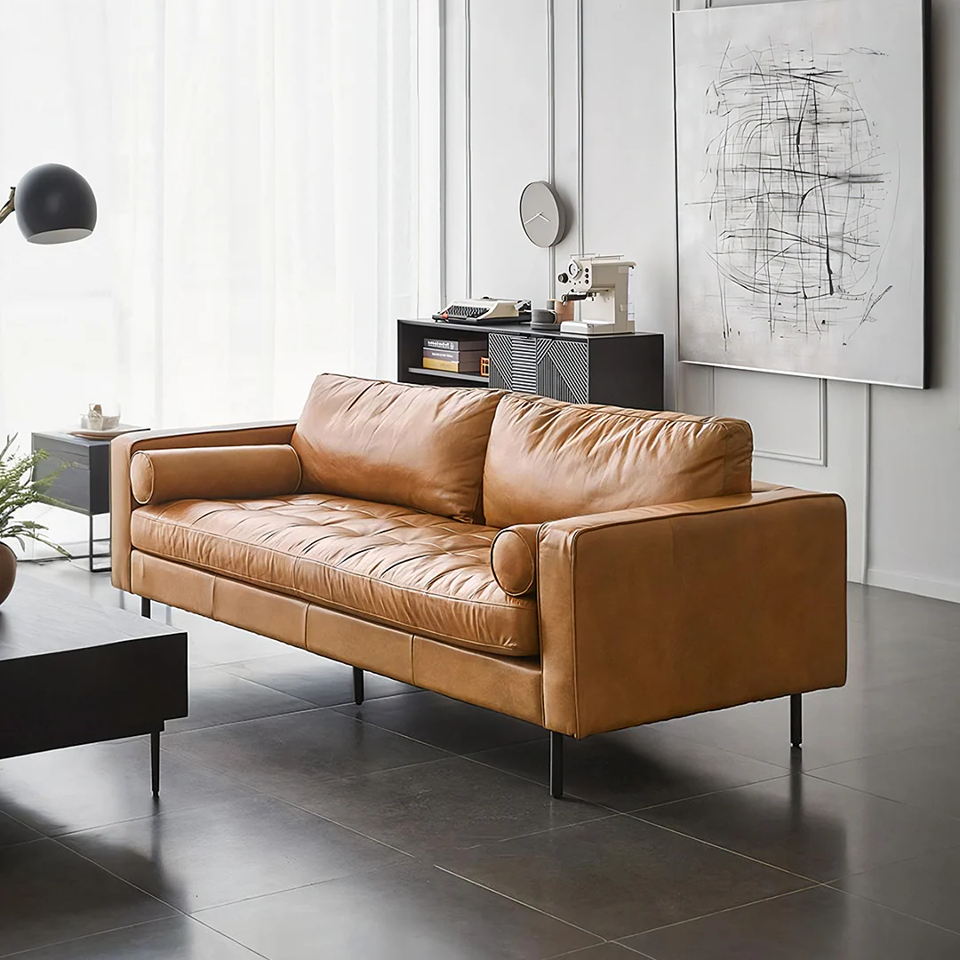 Fuller Brown Three Seater Corner Sofa, Real Leather - Image 3