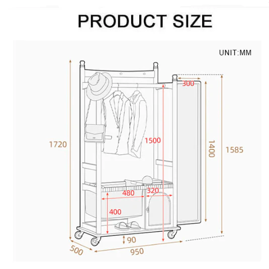 Grace Wardrobe, Cloth Rack, With Mirror - Image 6