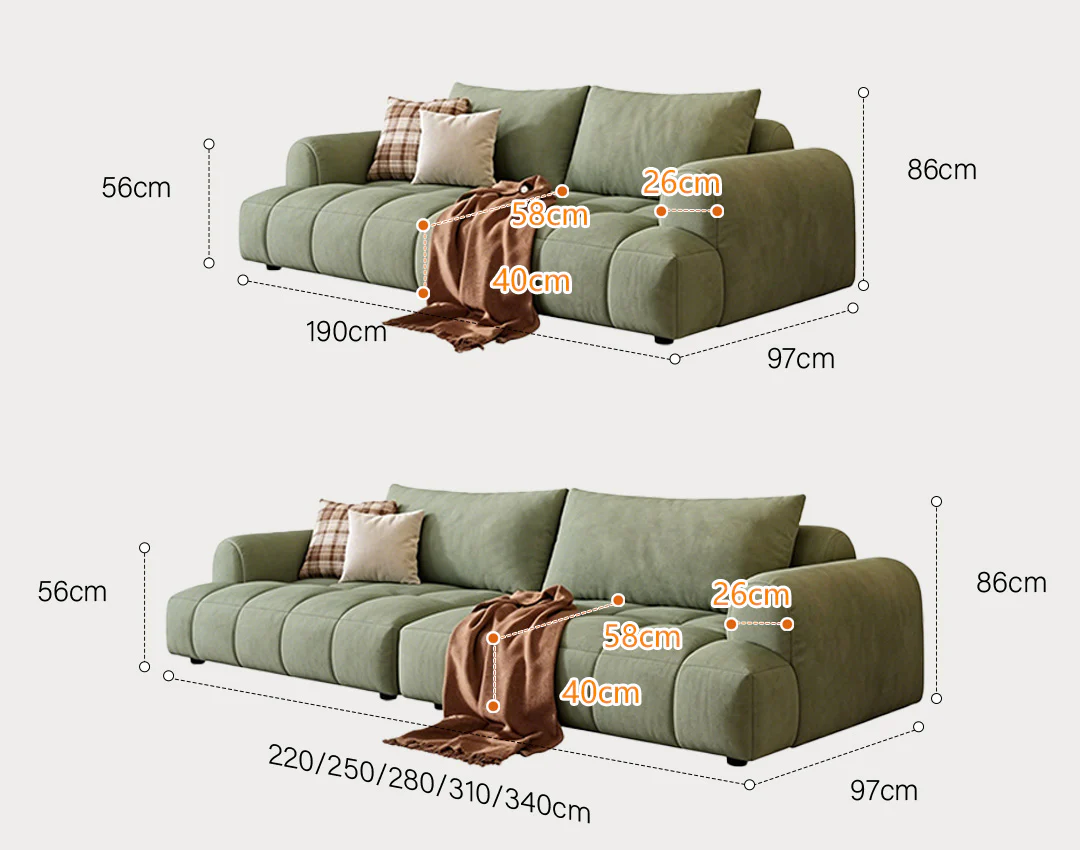 Grayson Puff Two Seater, Three Seater, Four Seater Sofa, Suede - Image 12