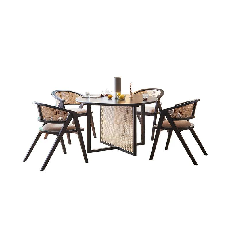 Hannah Round Dining Table, Black, Rattan - Image 11