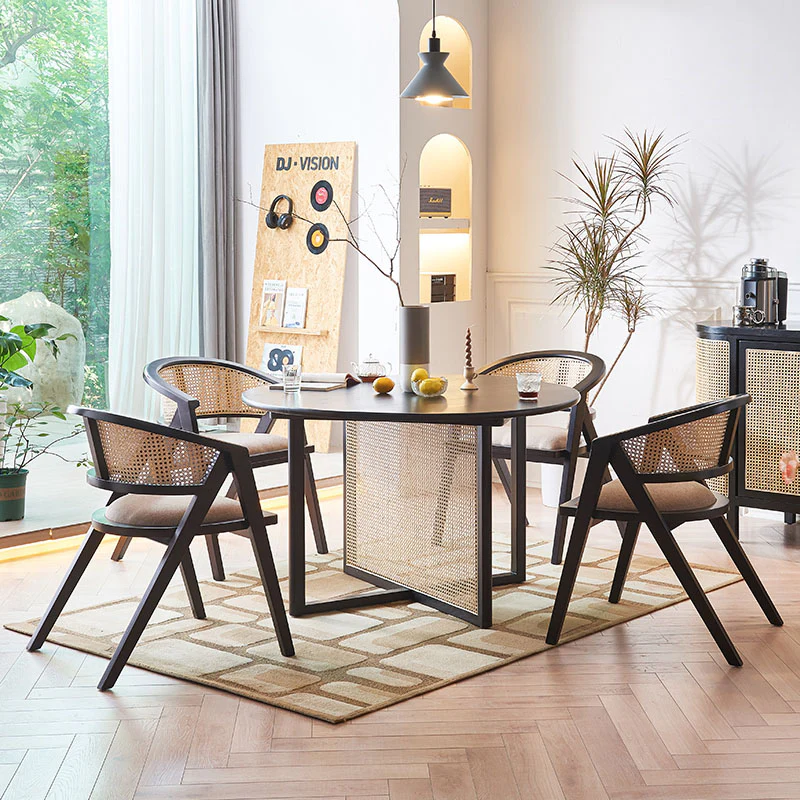 Hannah Round Dining Table, Black, Rattan - Image 3