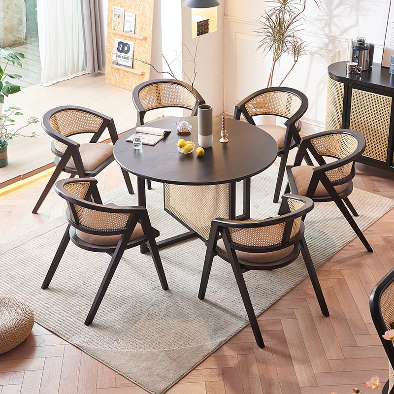 Hannah Round Dining Table, Black, Rattan - Image 4