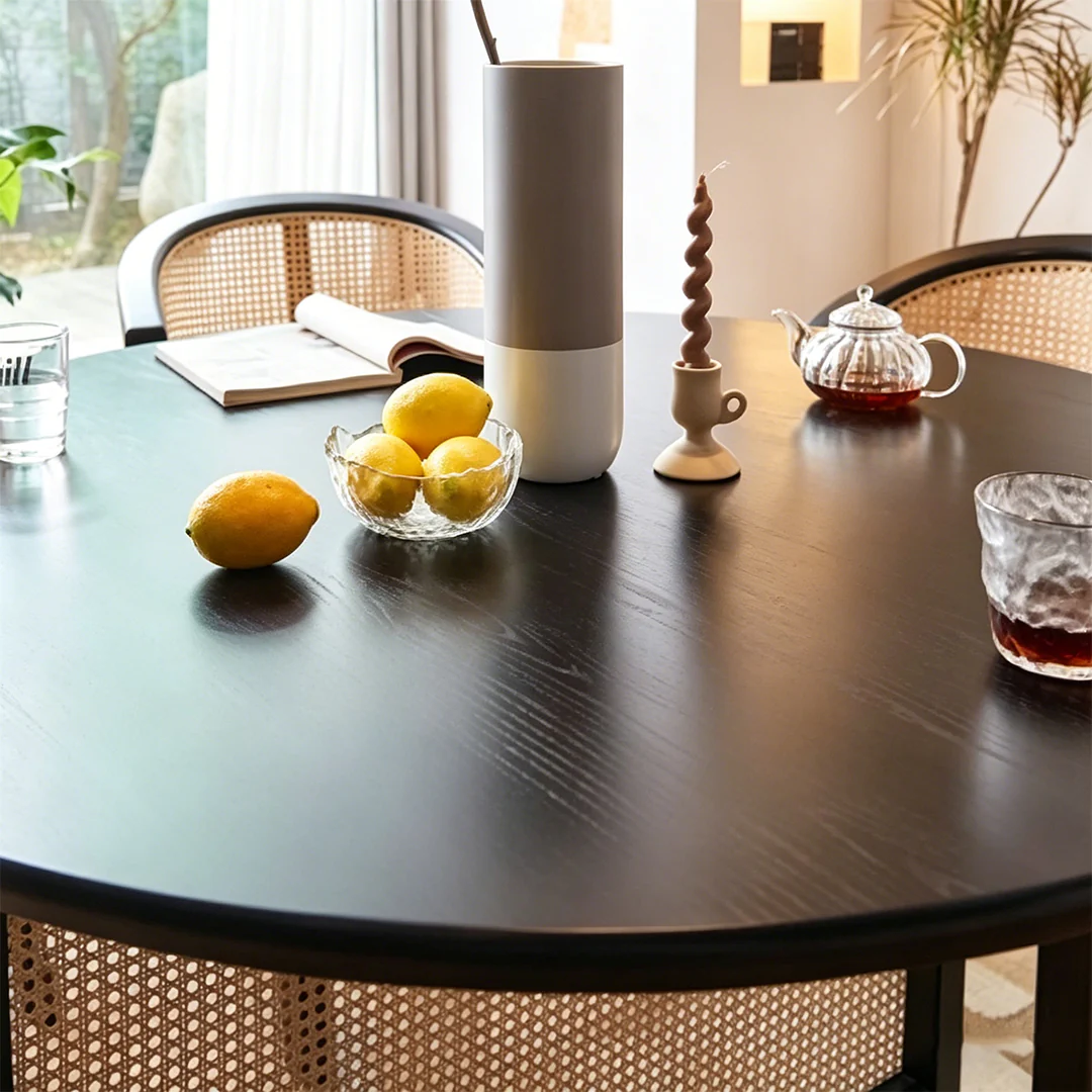 Hannah Round Dining Table, Black, Rattan - Image 5