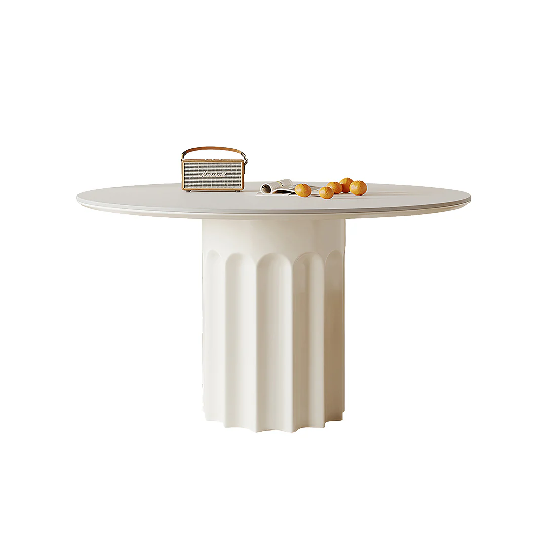 Heman Round Dining Table, White & Cream - Image 10