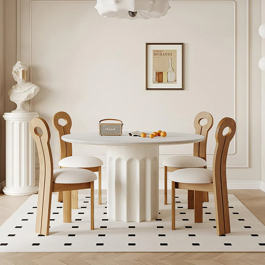 Heman Round Dining Table, White & Cream - Image 3