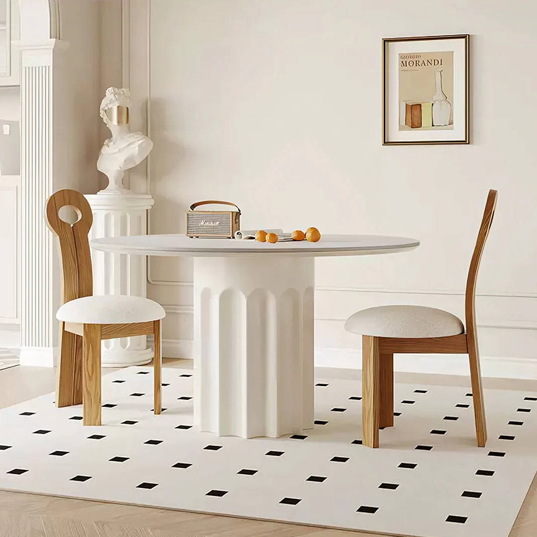 Heman Round Dining Table, White & Cream - Image 4