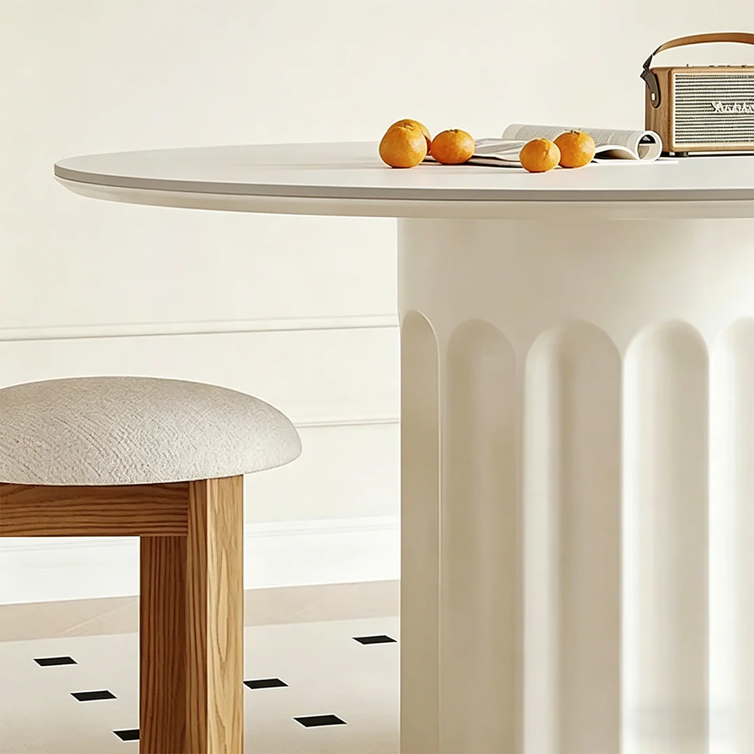 Heman Round Dining Table, White & Cream - Image 5