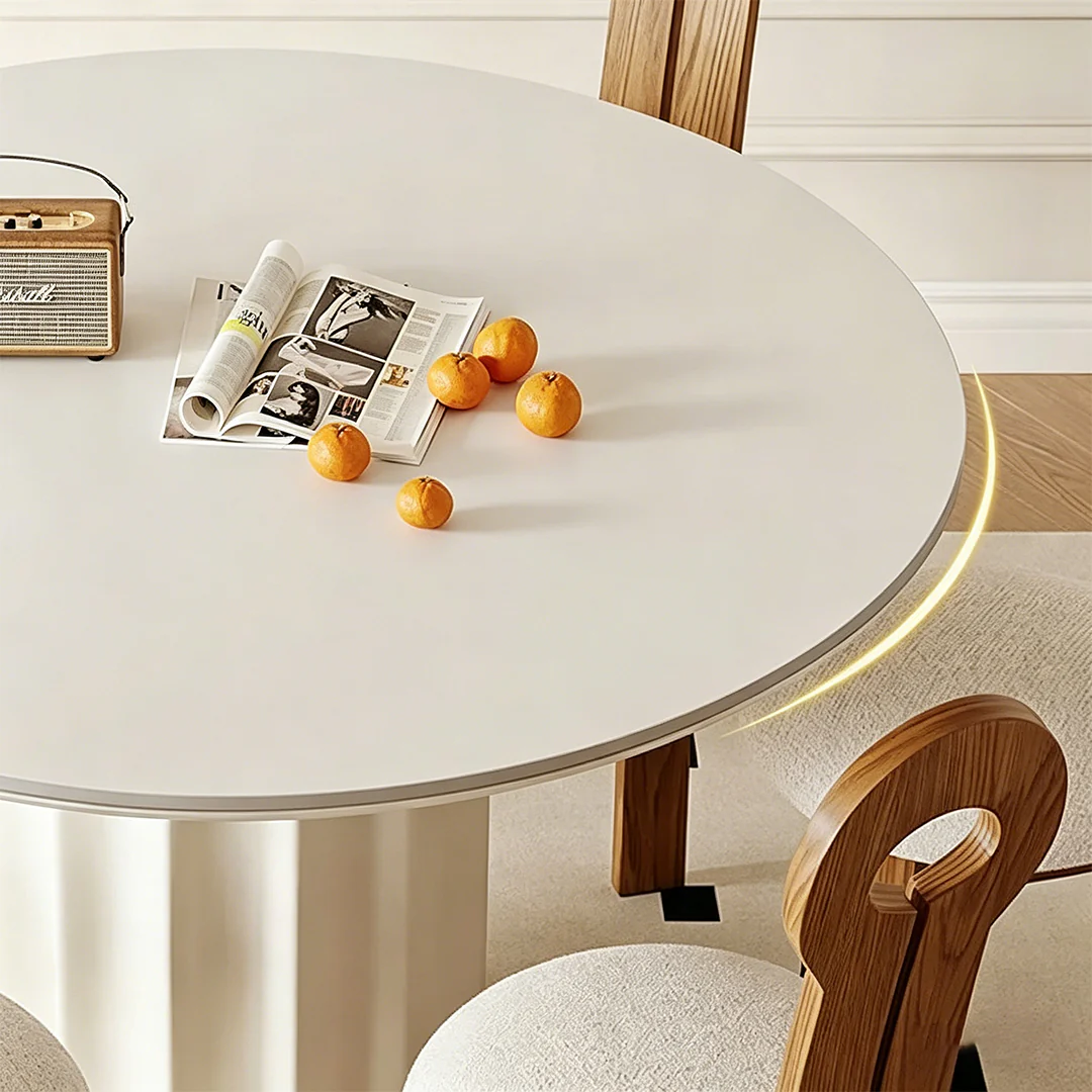 Heman Round Dining Table, White & Cream - Image 6