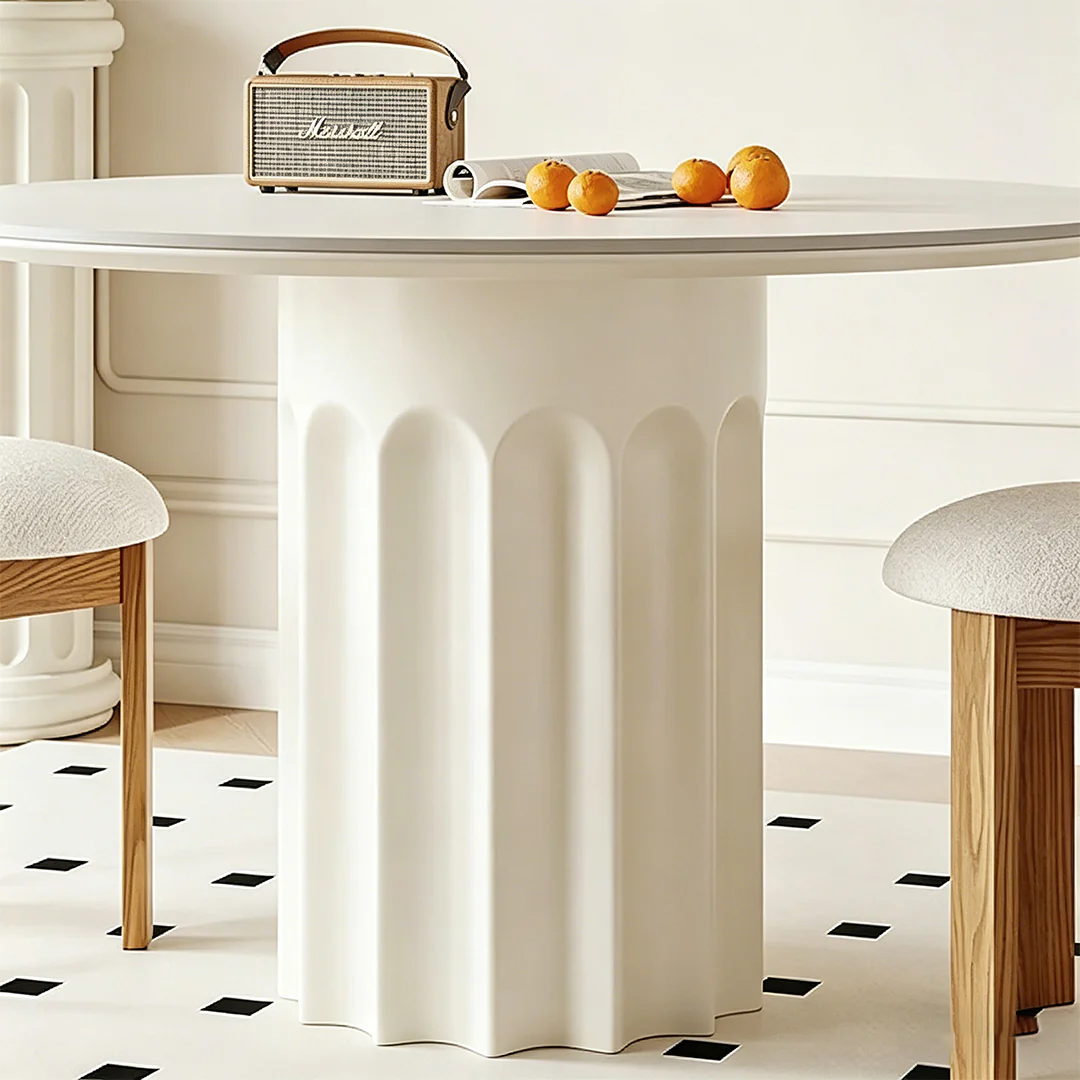 Heman Round Dining Table, White & Cream - Image 8