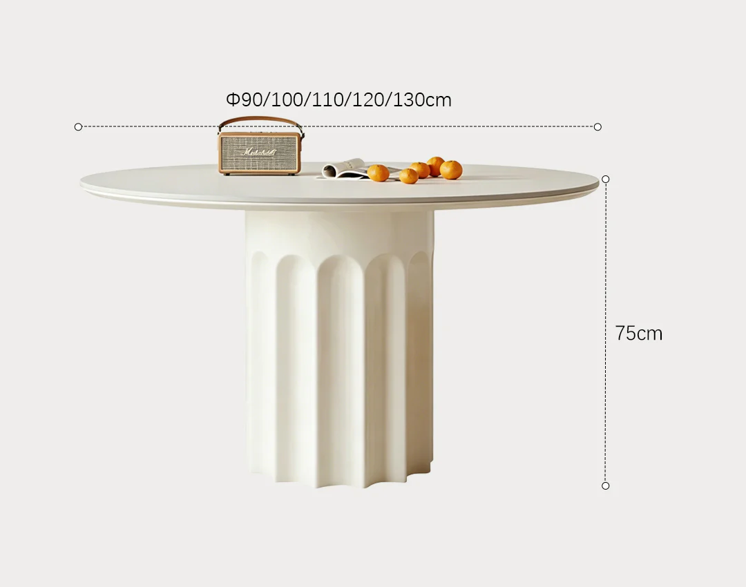 Heman Round Dining Table, White & Cream - Image 9