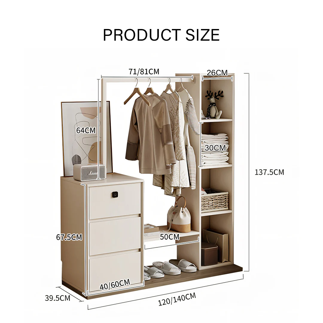 Hiroshi Coat Rack With Storage, Wardrobe With Coat Stand - Image 7