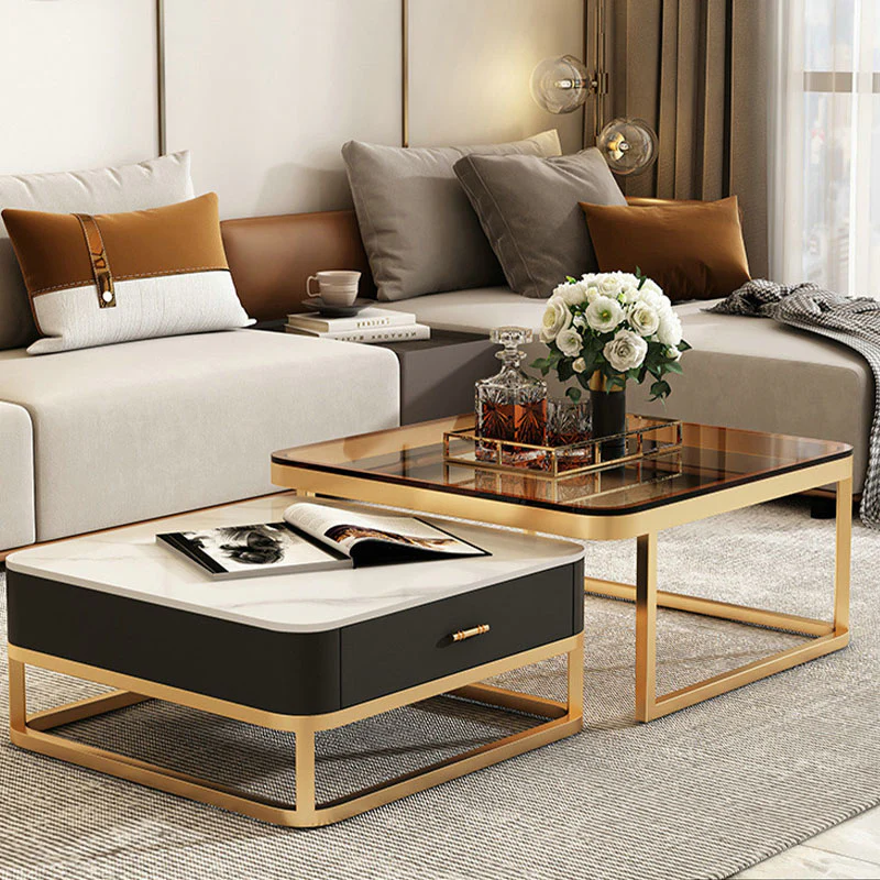 Horace Square Coffee Table, Tan & White - Image 2