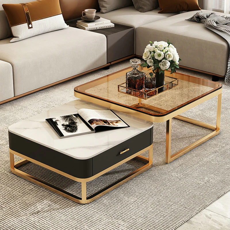 Horace Square Coffee Table, Tan & White - Image 3